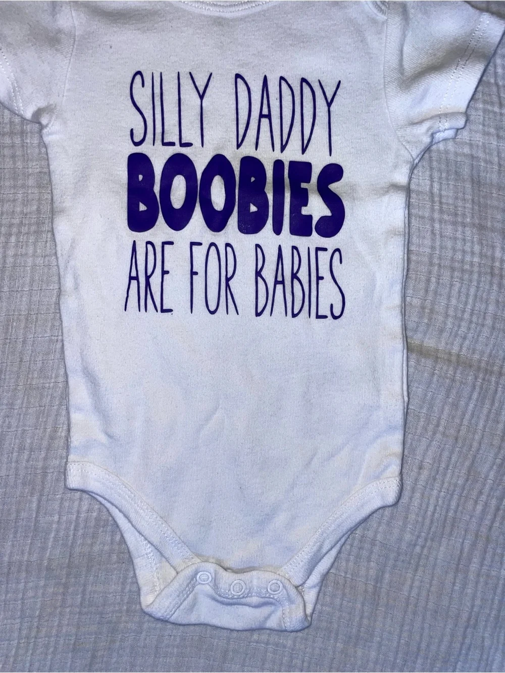 Little Wonders White One-Piece Bodysuit with Purple Lettering